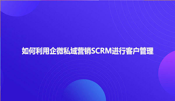 如何利用企微私域营销SCRM进行客户管理